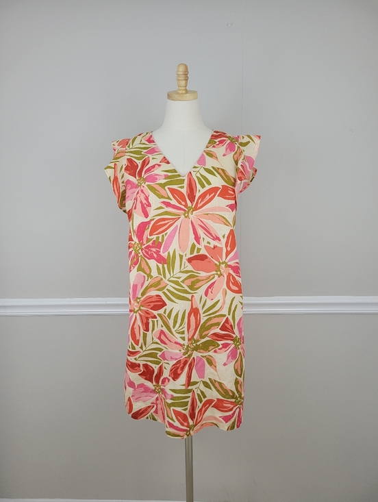 Nicole Miller Dresses & Skirts - Nicole Miller Coral and Pink Floral V-Neck Linen Dress